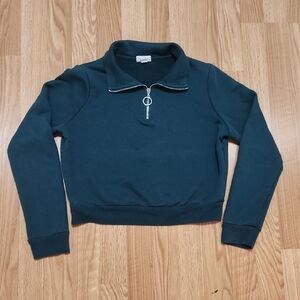 Full Tilt Quarter Zip Cropped Women's Teal Sweater